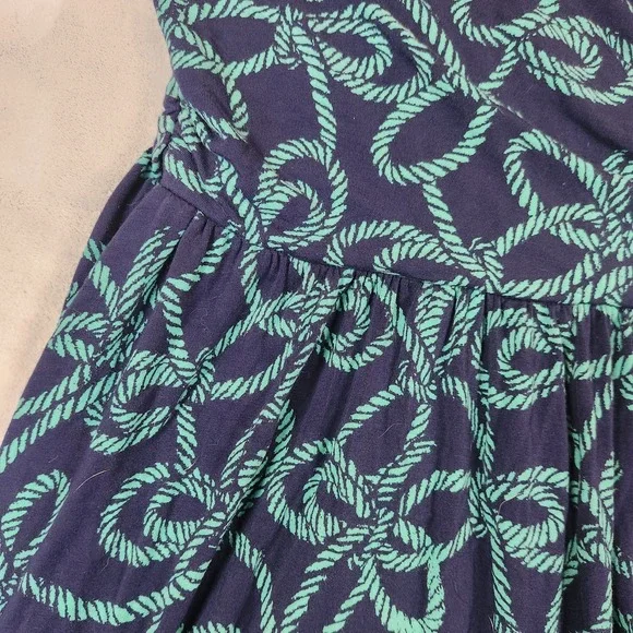 Lands' End Faux Wrap Dress Nautical Rope Pattern Jersey Sleeveless Navy XS - Picture 2 of 6